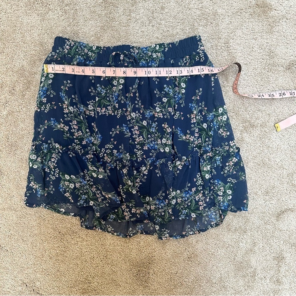Mi Ami Feminine Ruffle Blue Floral Stretch Comfort Waistband Skirt Large - Picture 4 of 9